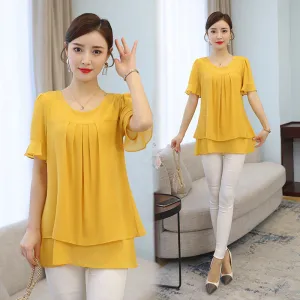 2021 Summer Mid-length Chiffon Blouse Women Short sleeve Sizes L - 5XL