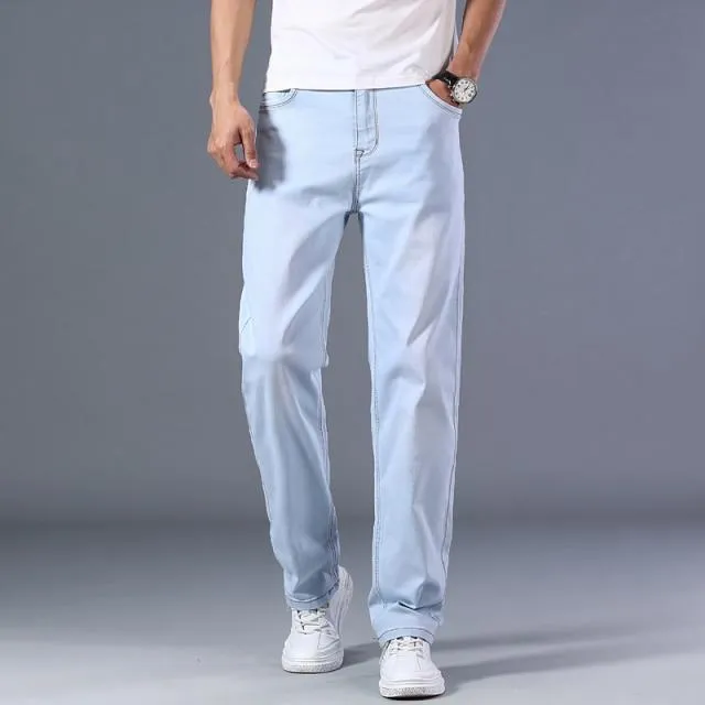 7 Colors Available Men's Thin Straight-leg Loose Jeans 2021 Summer New Classic Style Advanced Stretch Loose Pants Male Brand