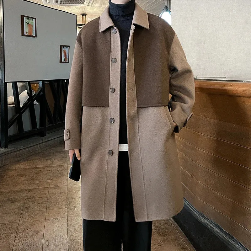 Aidase Winter Korean Fashion Patchwork Woolen Trench Coat Long Coat Windbreaker Jackets Coats Streetwear Overcoat