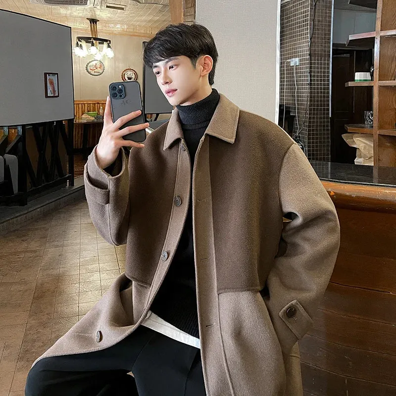 Aidase Winter Korean Fashion Patchwork Woolen Trench Coat Long Coat Windbreaker Jackets Coats Streetwear Overcoat