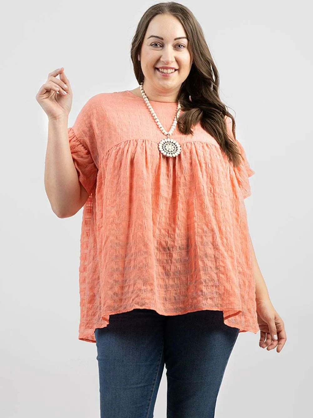 American Bling Plus Size Women’s Ruffle Short Sleeve Crepe Gingham Top