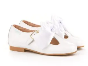 Angelitos - Girls White Patent Leather Bow T-Bar Shoes IN-STOCK