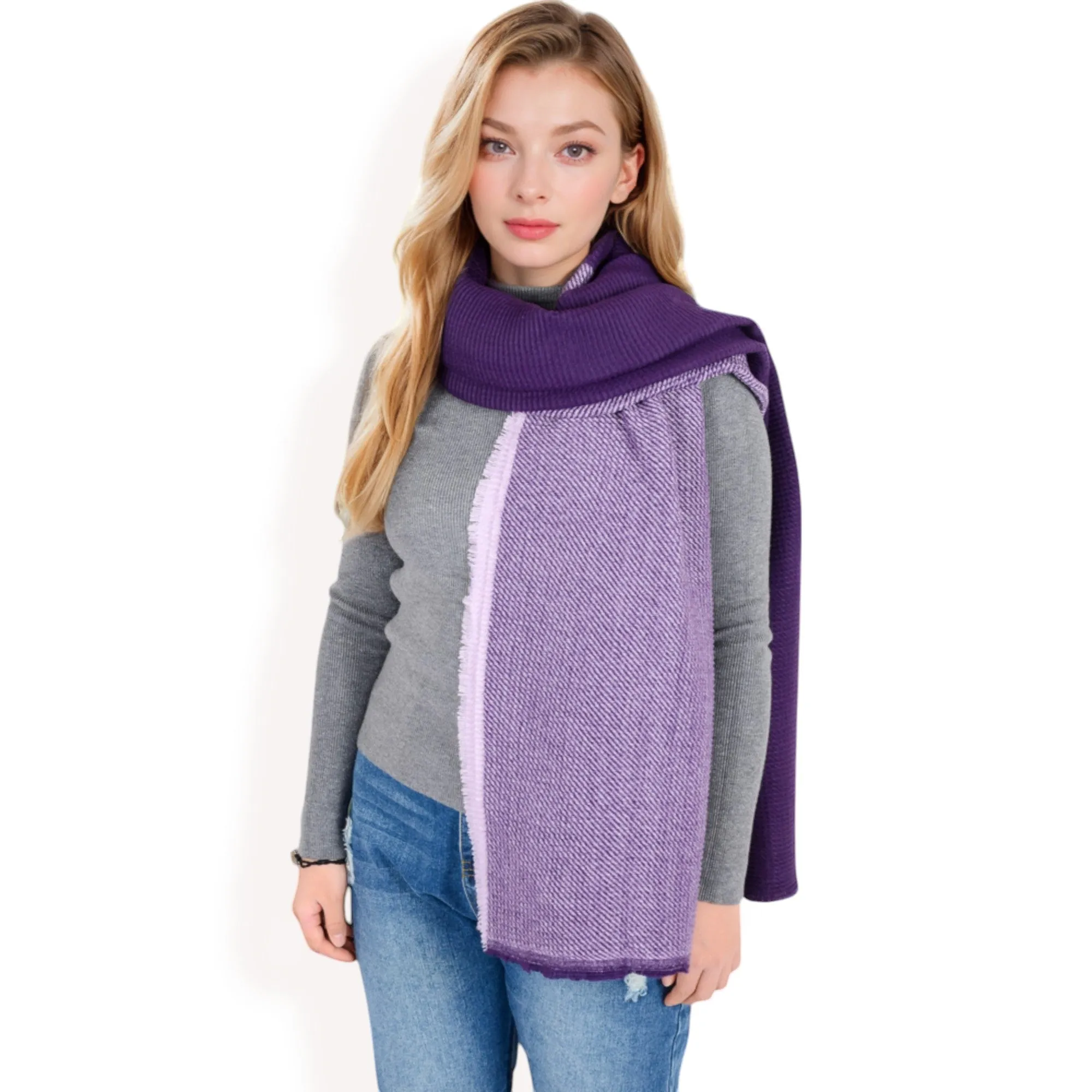 Anna-Kaci Women's Color Block Knitted Scarf with Gradient Design and Soft Warm Fabric