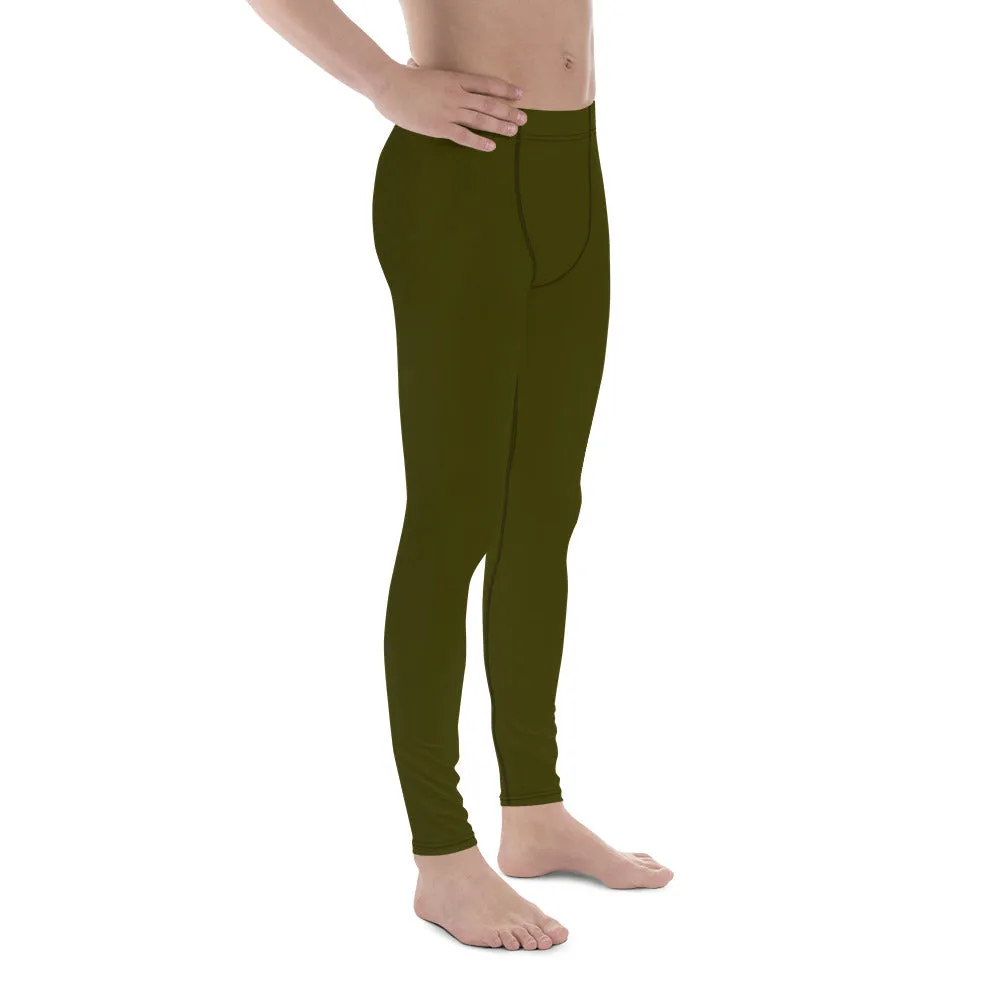 Army Green Color Meggings, Solid Color Green Premium Designer Men's Tight Pants - Made in USA/EU/MX