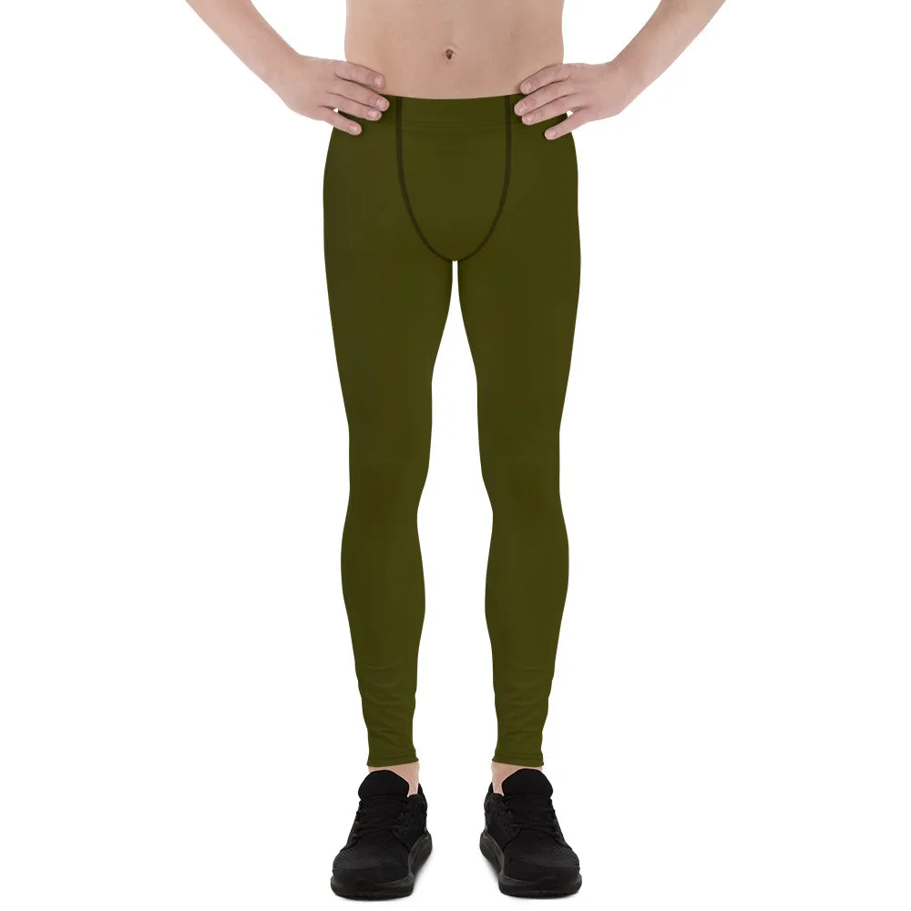 Army Green Color Meggings, Solid Color Green Premium Designer Men's Tight Pants - Made in USA/EU/MX