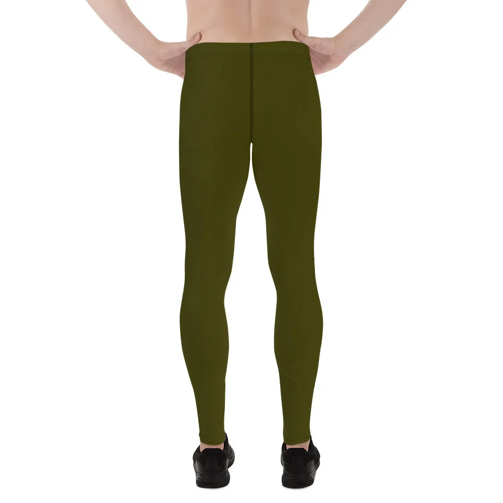 Army Green Color Meggings, Solid Color Green Premium Designer Men's Tight Pants - Made in USA/EU/MX