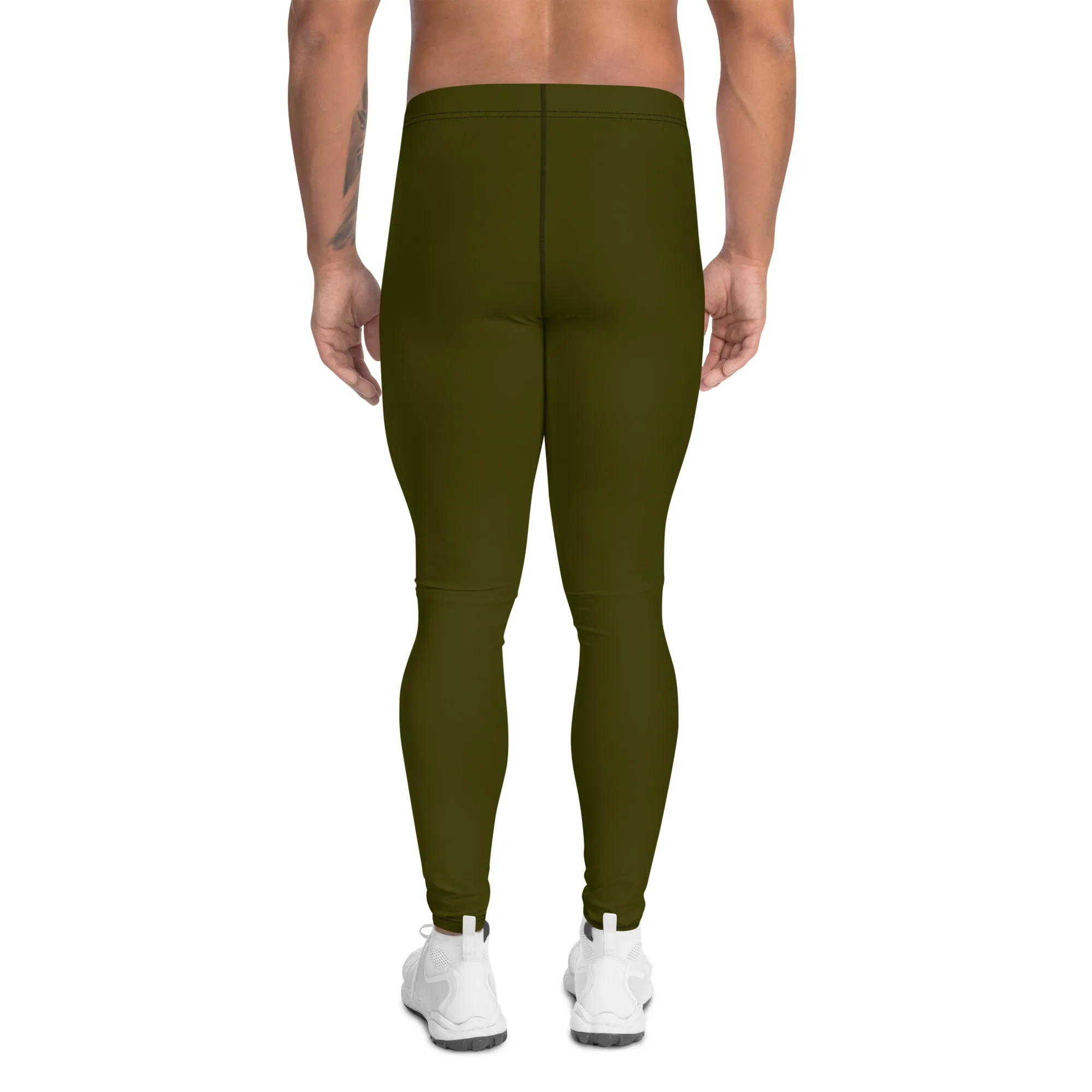 Army Green Color Meggings, Solid Color Green Premium Designer Men's Tight Pants - Made in USA/EU/MX