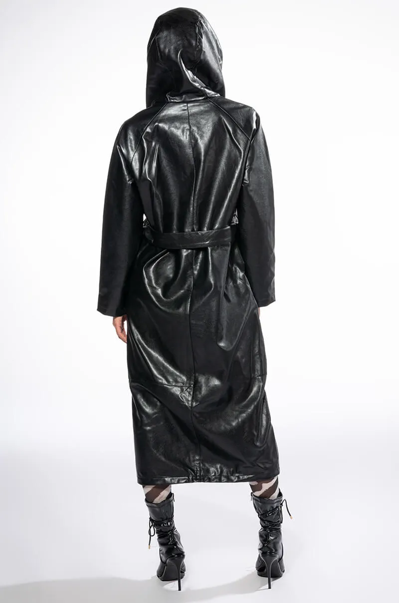 AZALEA WANG ASAP RIRI PU HOODED TRENCH COAT