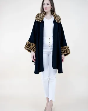 Black Cape w/ Leopard Faux Fur Trim