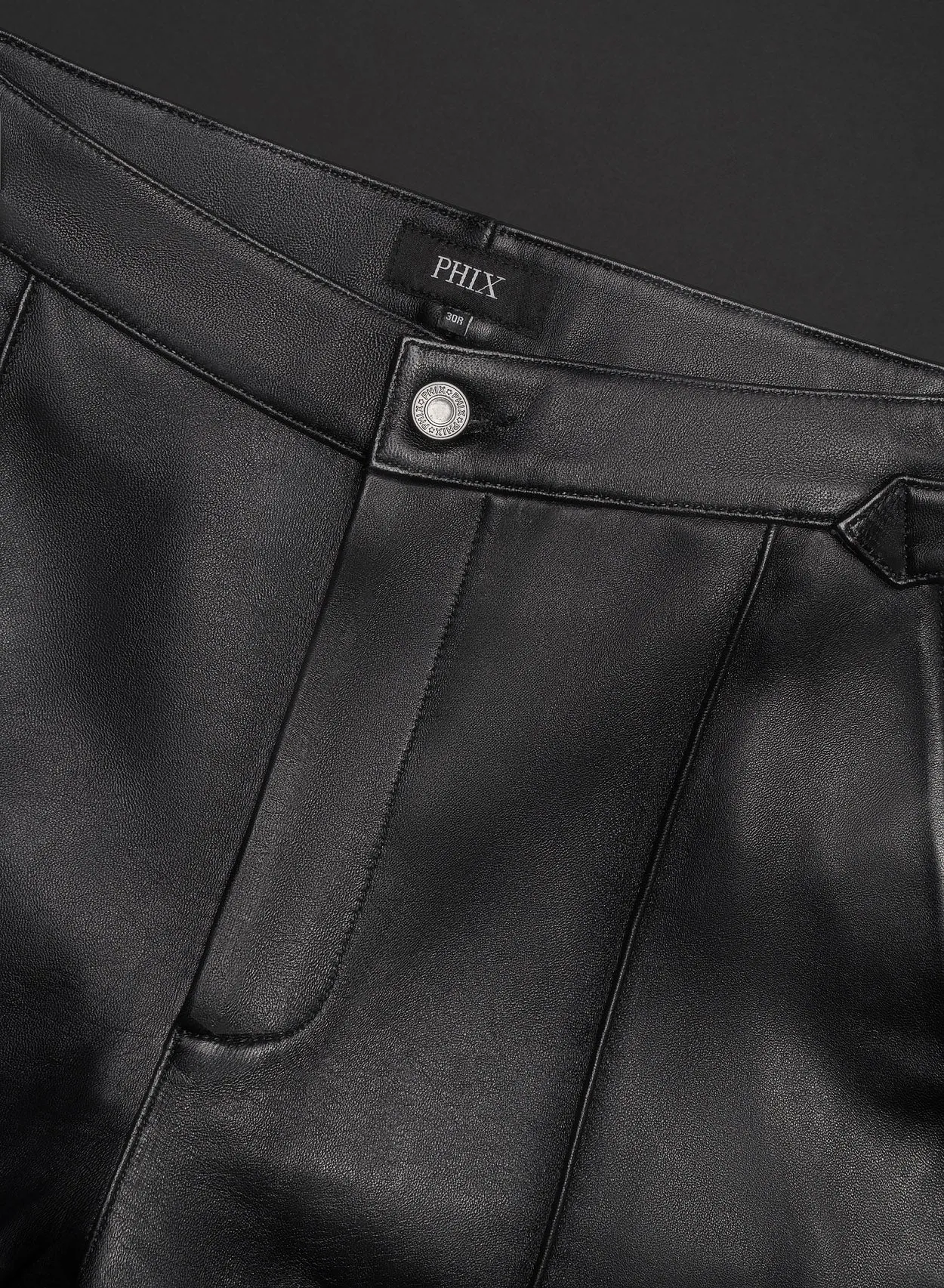 Black Leather Side Buckle Flared Trousers