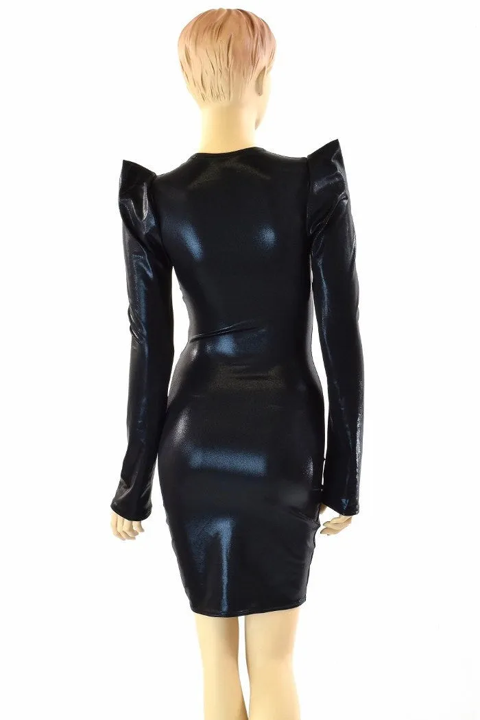 Black Metallic Sharp Shoulder Dress