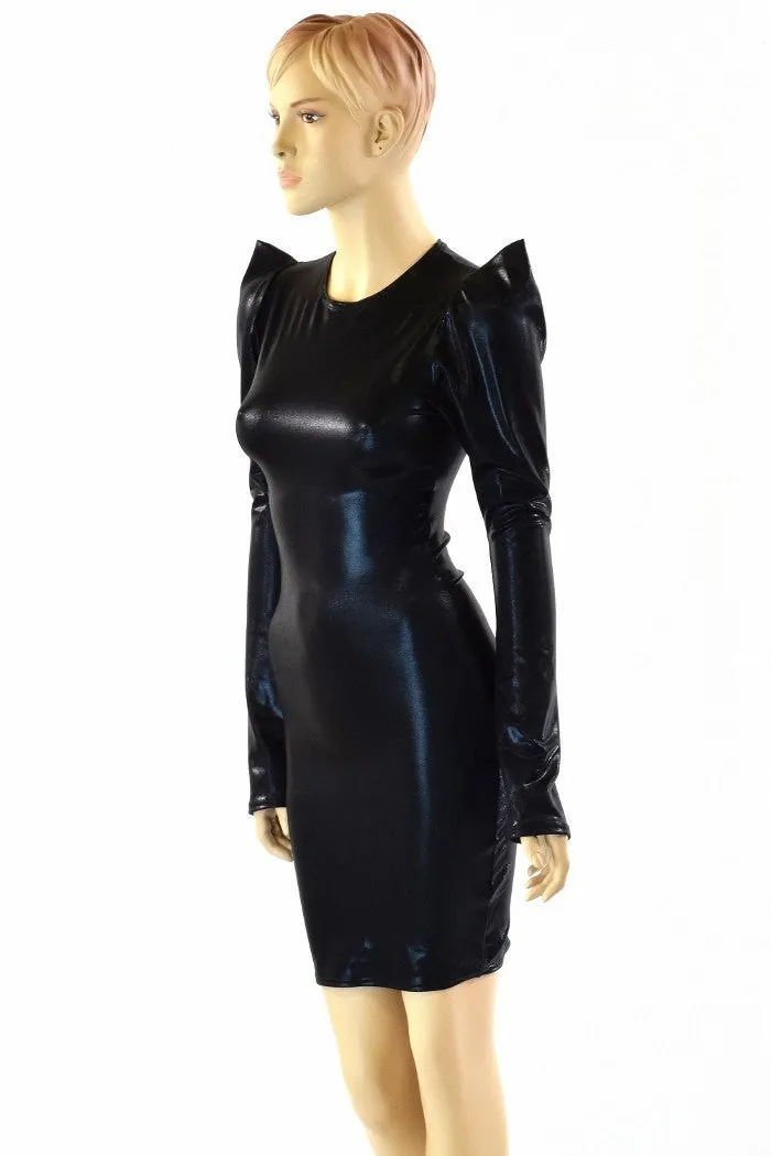 Black Metallic Sharp Shoulder Dress