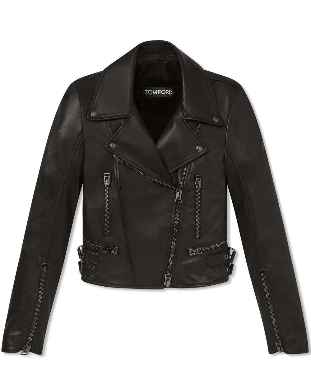 Black Plunge Leather Biker Jacket