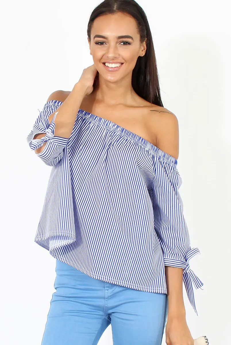 Blue Pinstripe Bardot Top - Nellie