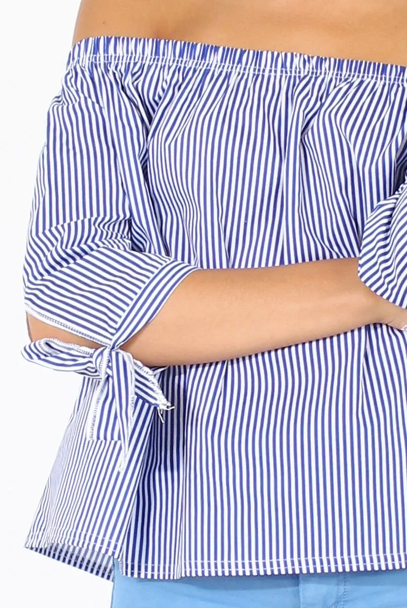 Blue Pinstripe Bardot Top - Nellie