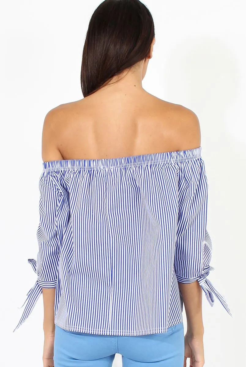 Blue Pinstripe Bardot Top - Nellie