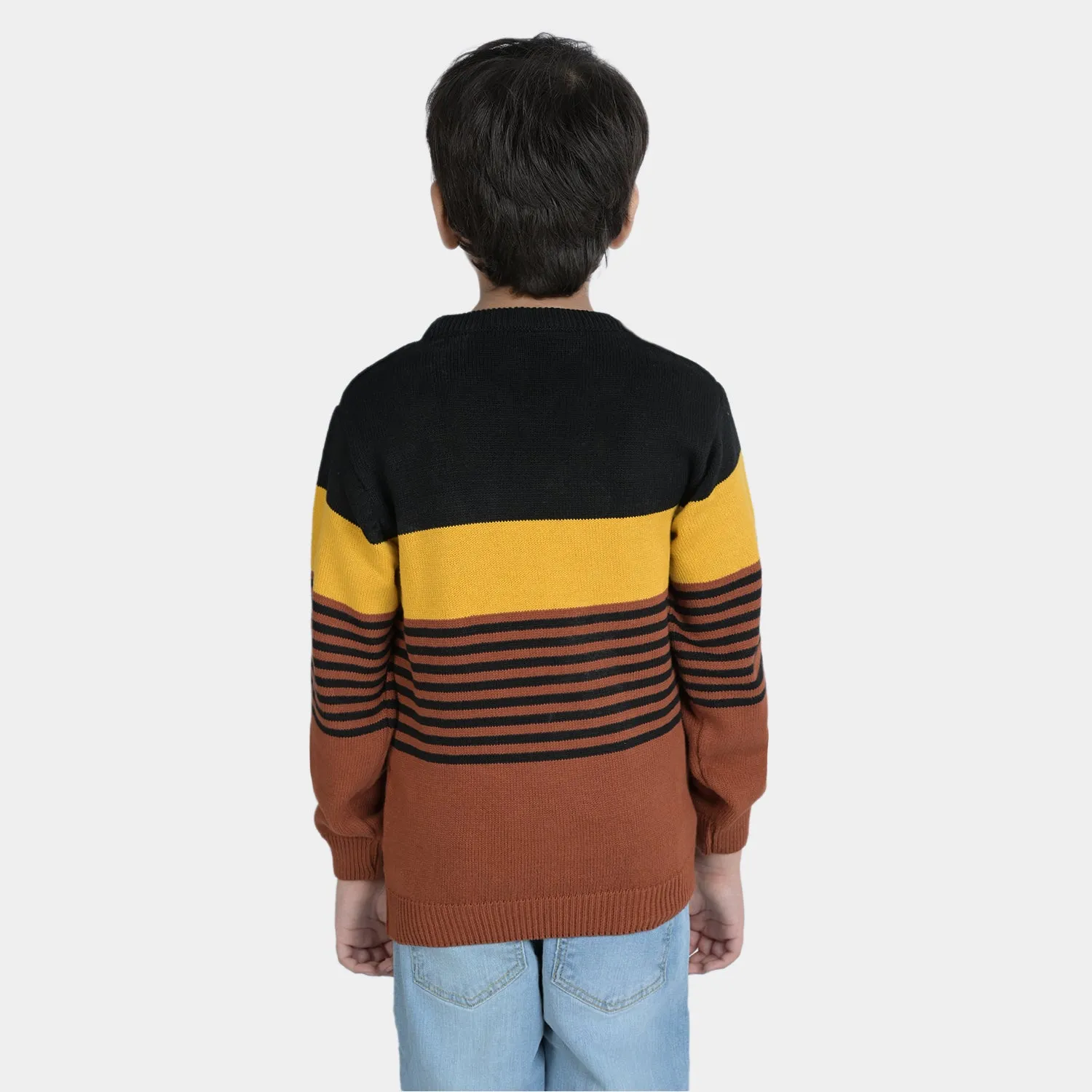 Boys Acrylic Full Sleeves Sweater Striper-Rust/Yellow