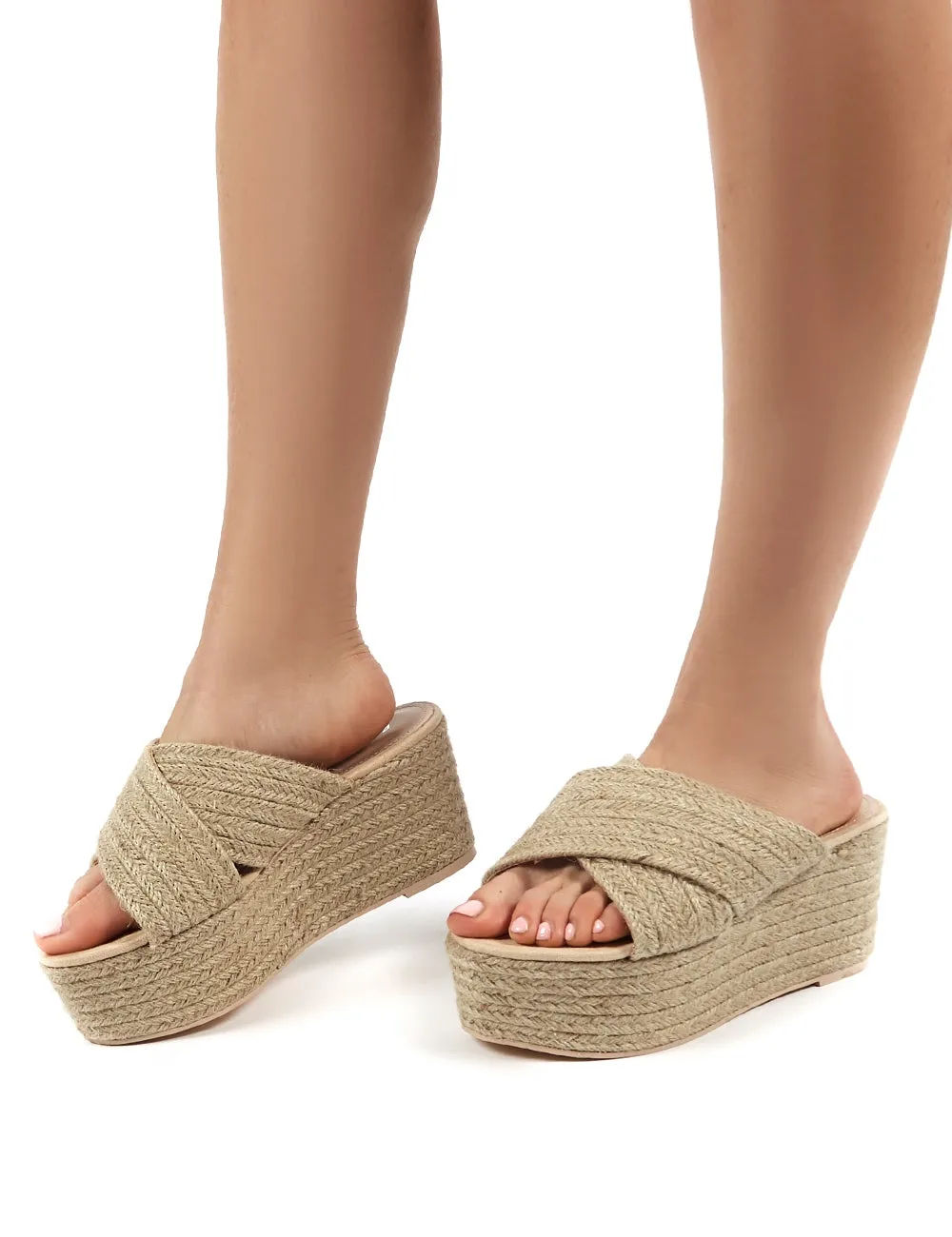 Breeze Nude Cross Over Espadrille Flatform Sandals