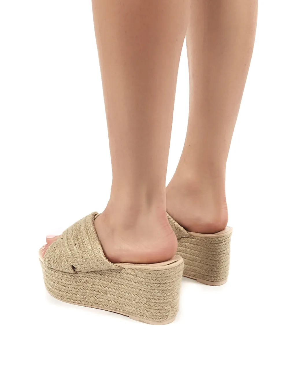 Breeze Nude Cross Over Espadrille Flatform Sandals