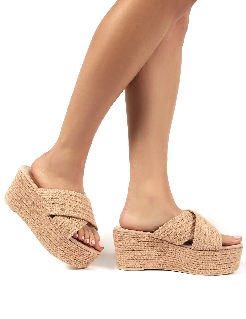 Breeze Pink  Cross Over Espadrille Flatform Sandals