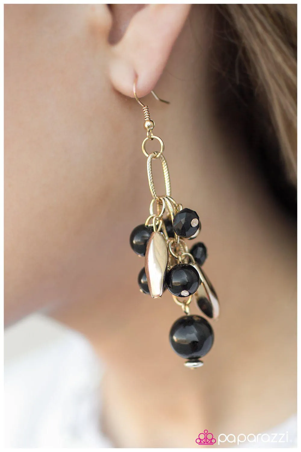 BusyBody Black and Gold Earrings - Paparazzi Accessories