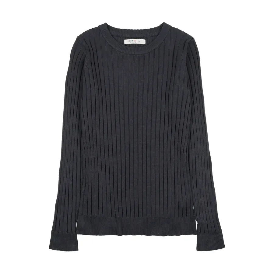 Coco Blanc Blue Ribbed Crew Sweater