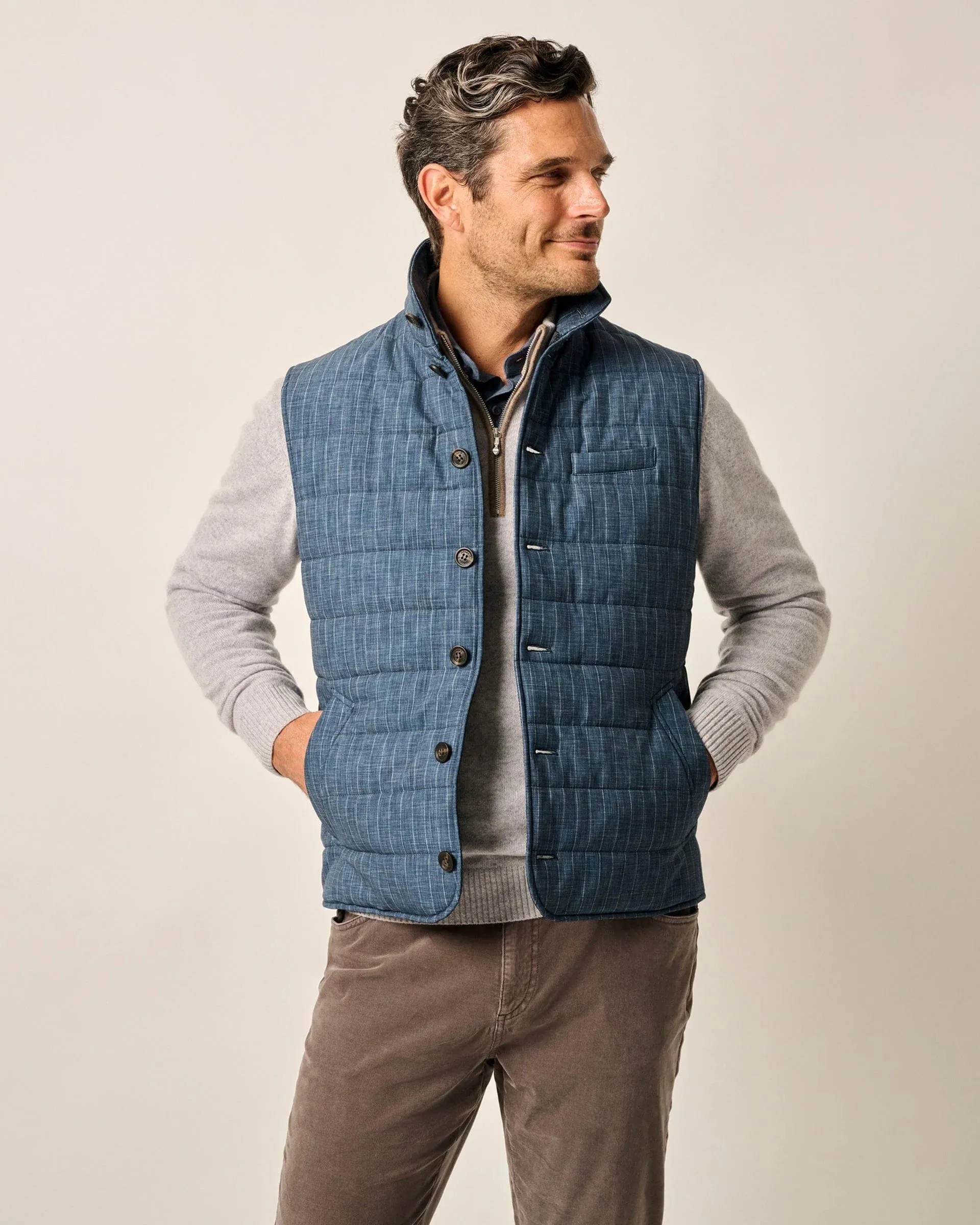 Craig Button-Down Puffer Vest in Navy by Johnnie-O