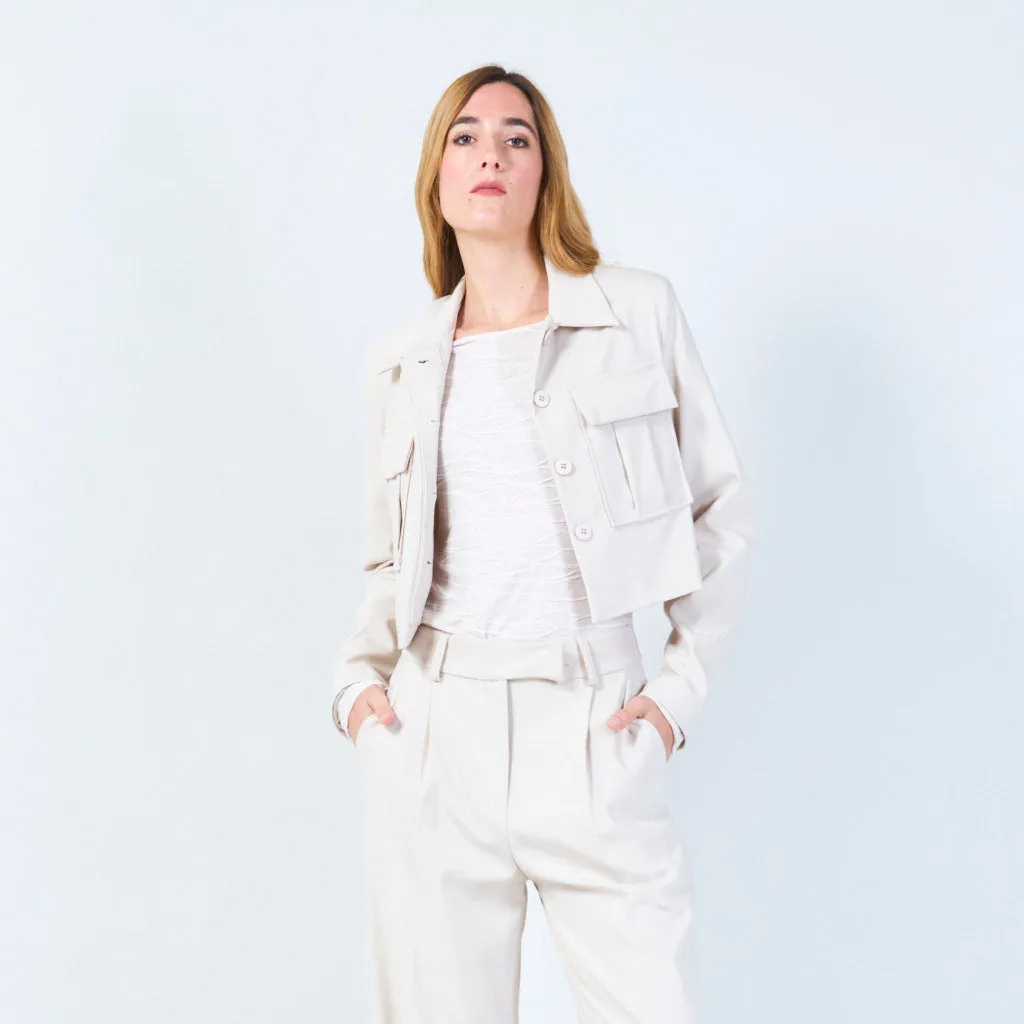 Cropped utility jacket with front pockets wholesale