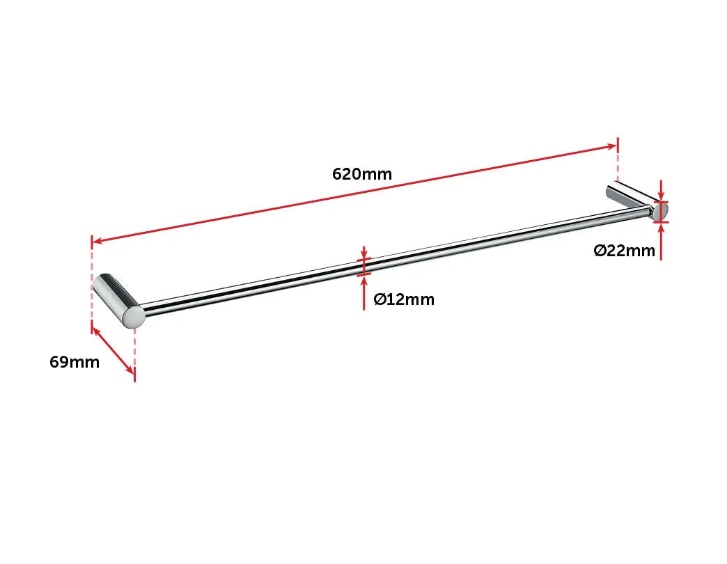 Elegant Single Towel Rail 615mm with Mounting Accessories