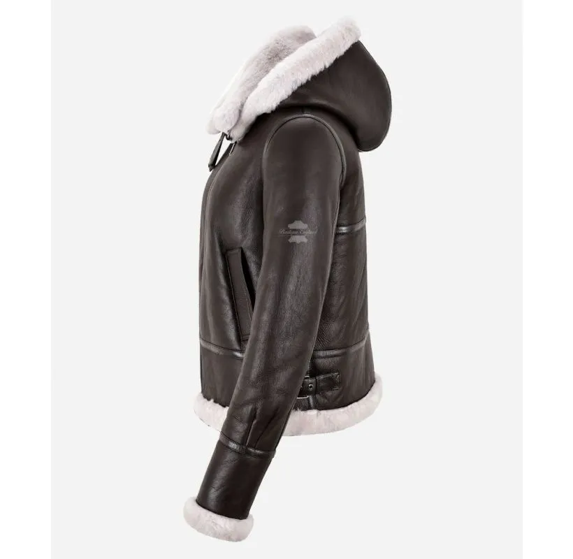 ERIN Hooded Sheepskin Jacket for Women B3 Shearling Jacket