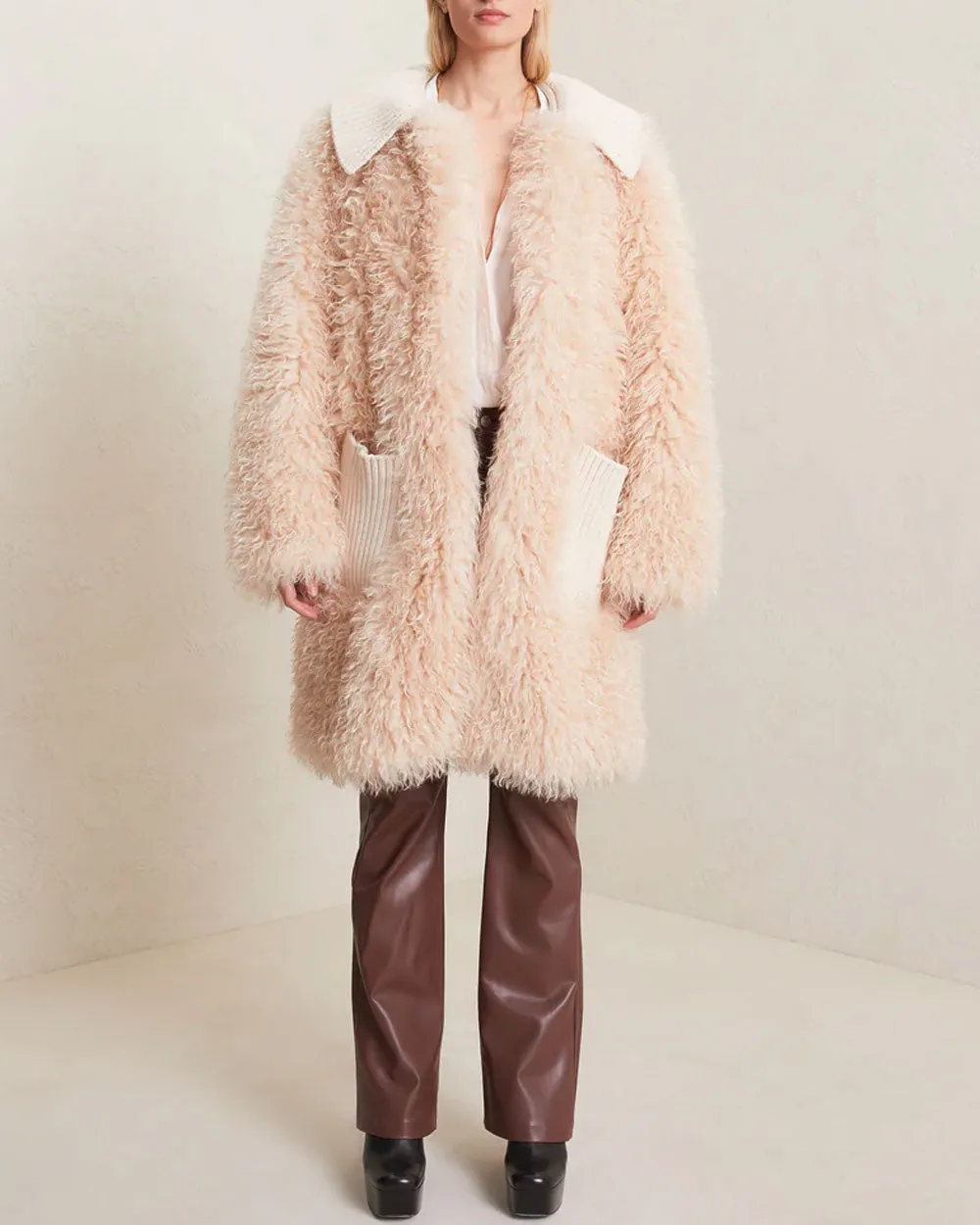 Faint Peach Faux Fur Grey Coat