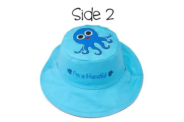 FlapJack Kids UPF50  Reversible Sun Hat -  Whale / Octopus