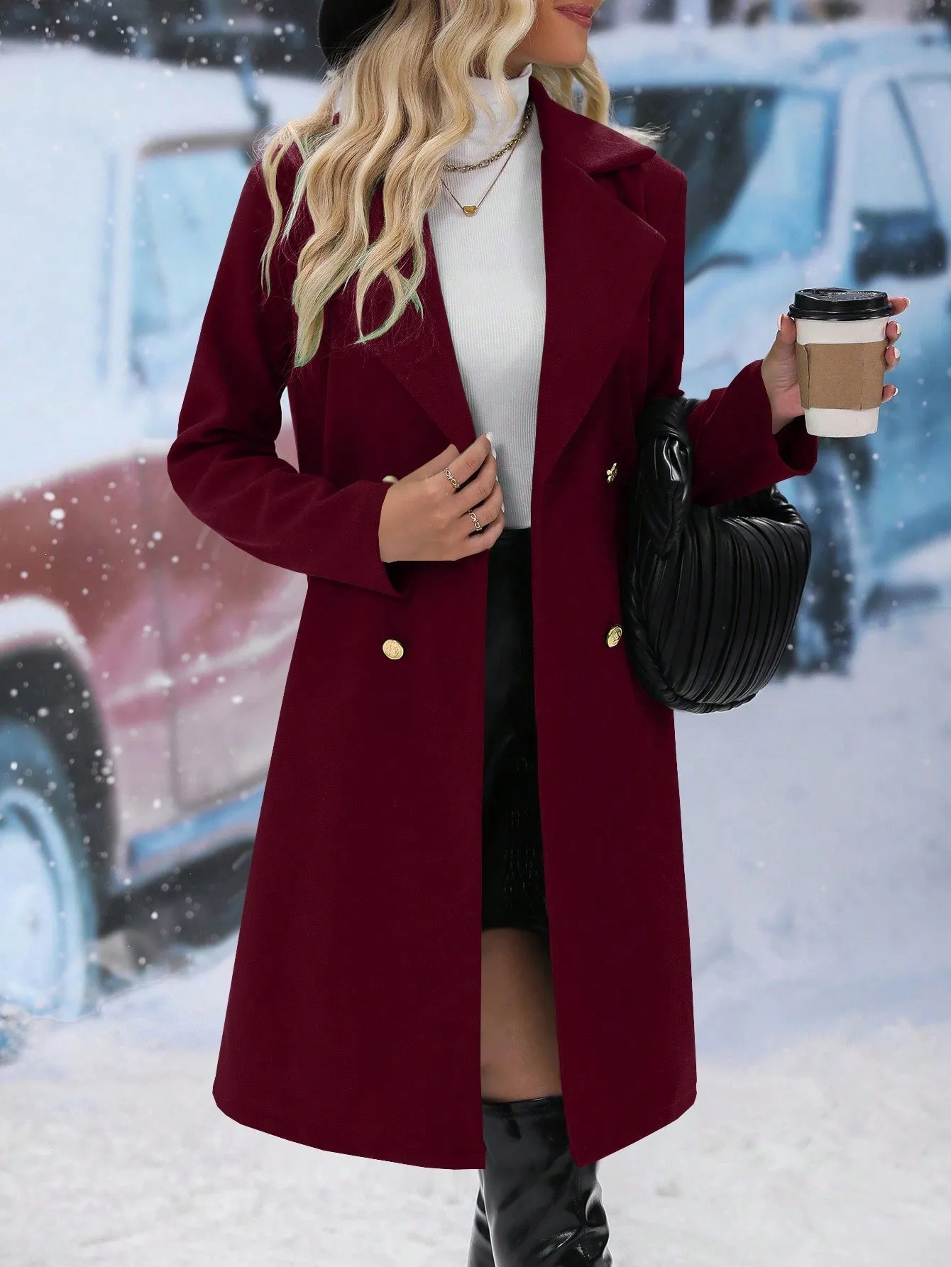 Frenchy Lapel Neck Double Breasted Overcoat