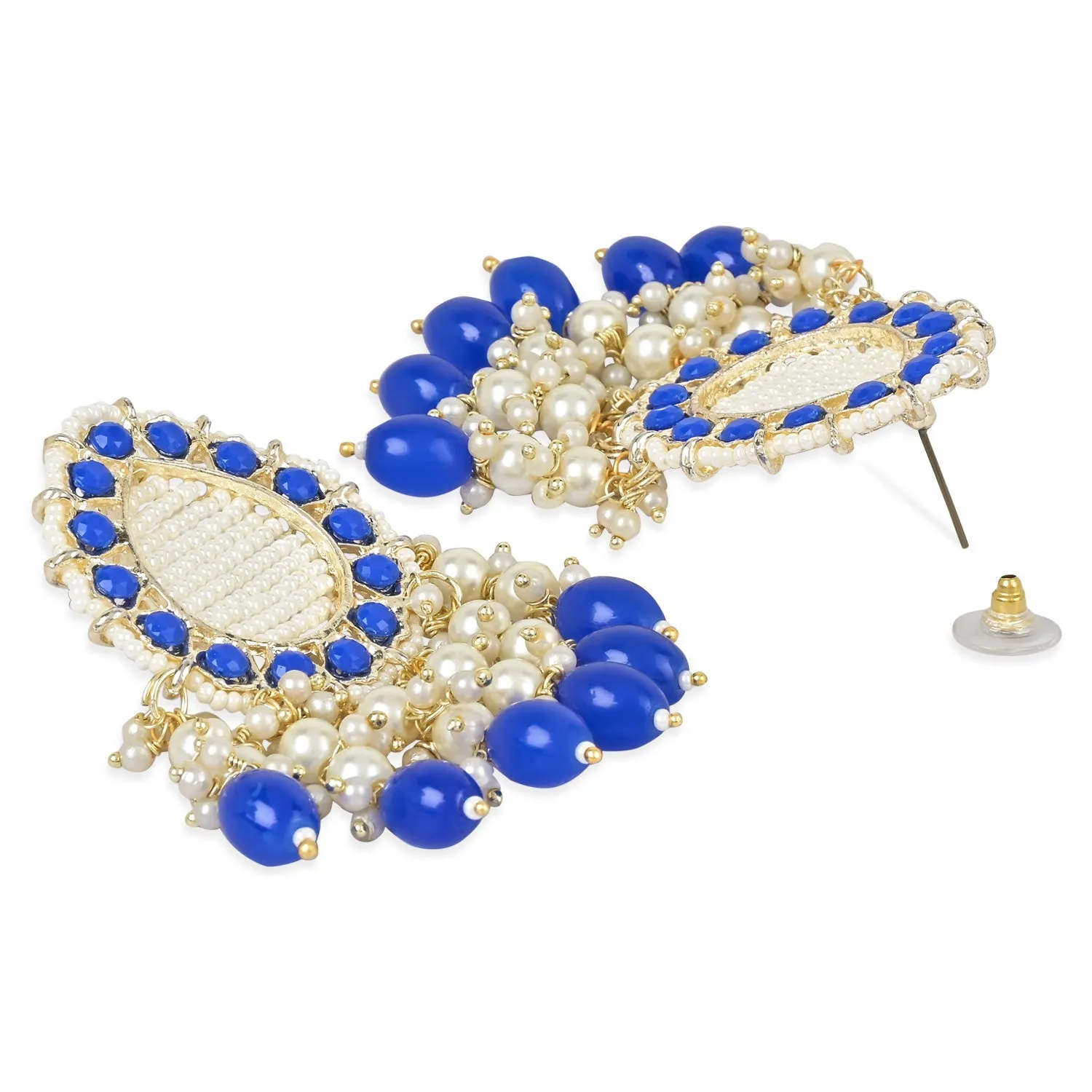 Gold Plated Traditional Kundan Studded Pearl Drop Earrings For Women/Girls