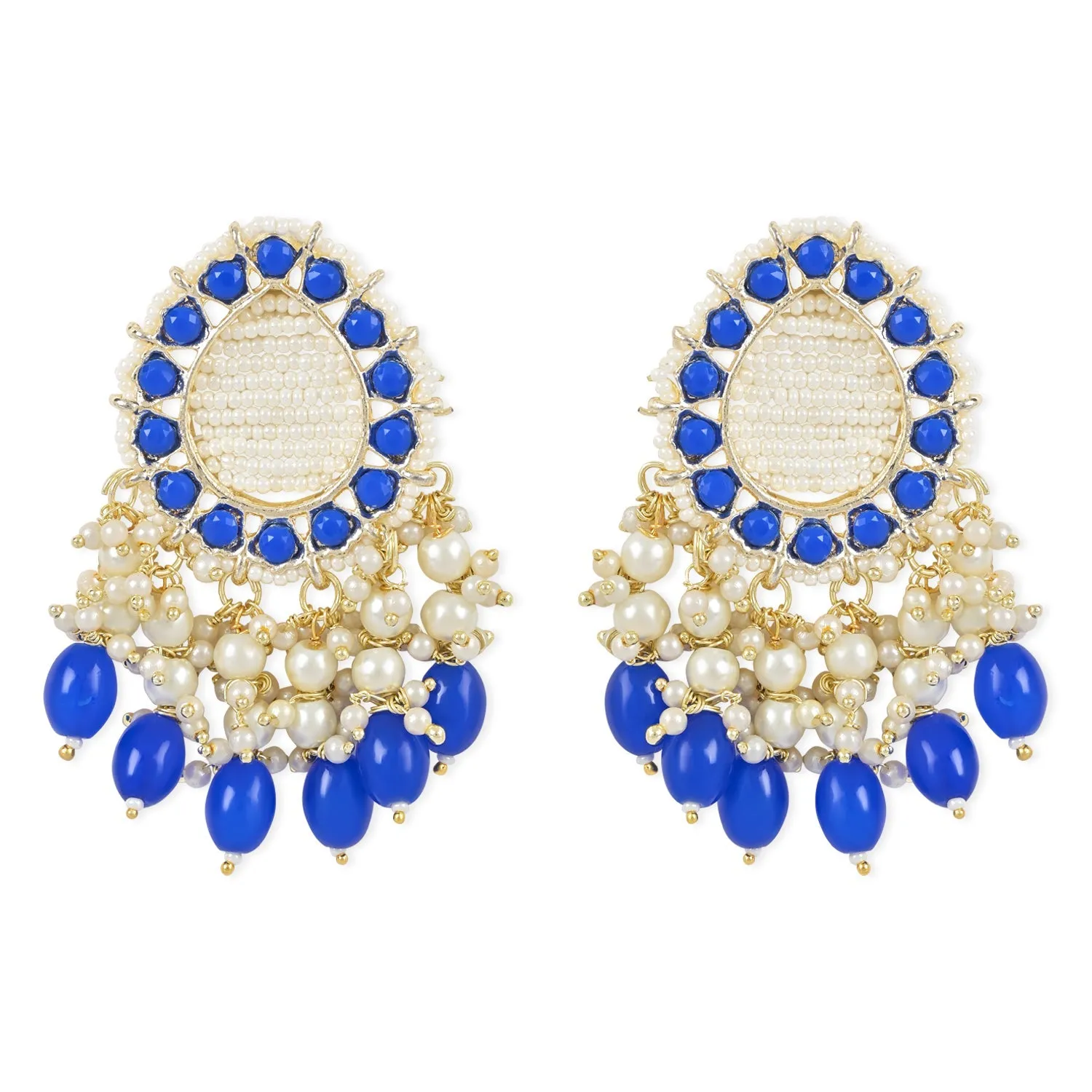 Gold Plated Traditional Kundan Studded Pearl Drop Earrings For Women/Girls