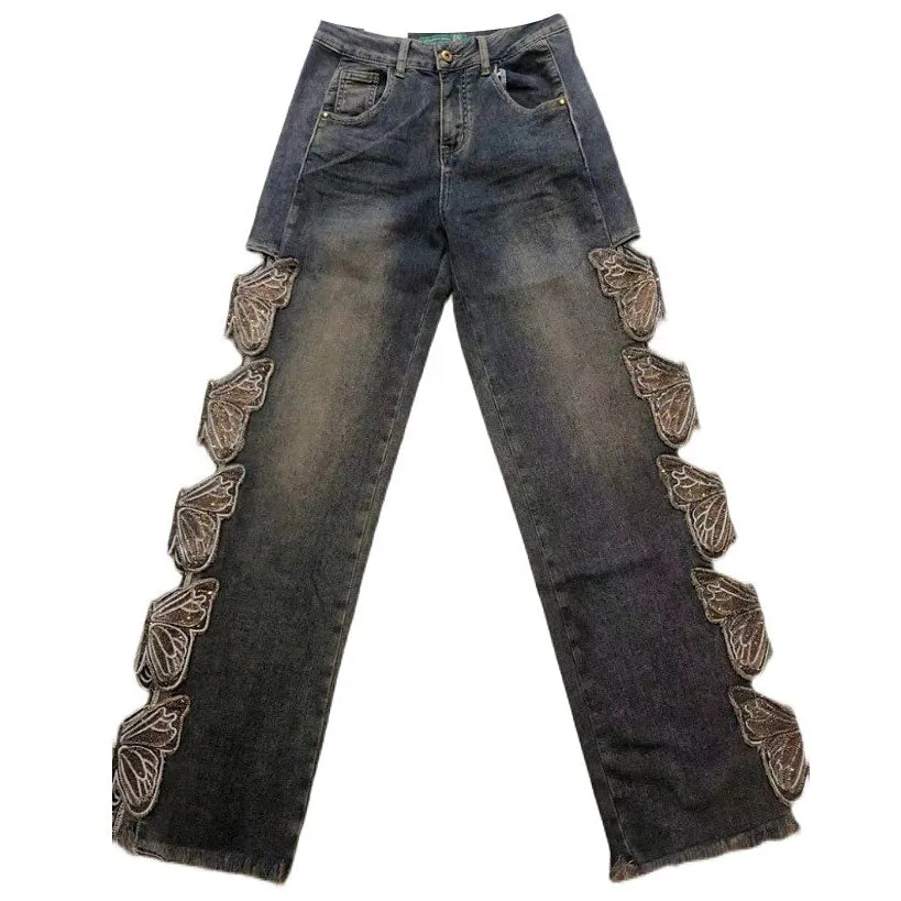 Grunge Aesthetic Butterfly Cut Out Jeans