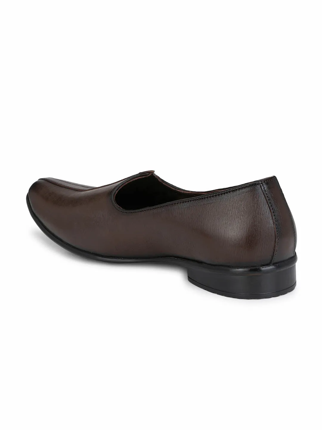 Hitz Men's Brown Leather Slip-On Ethnic Shoes