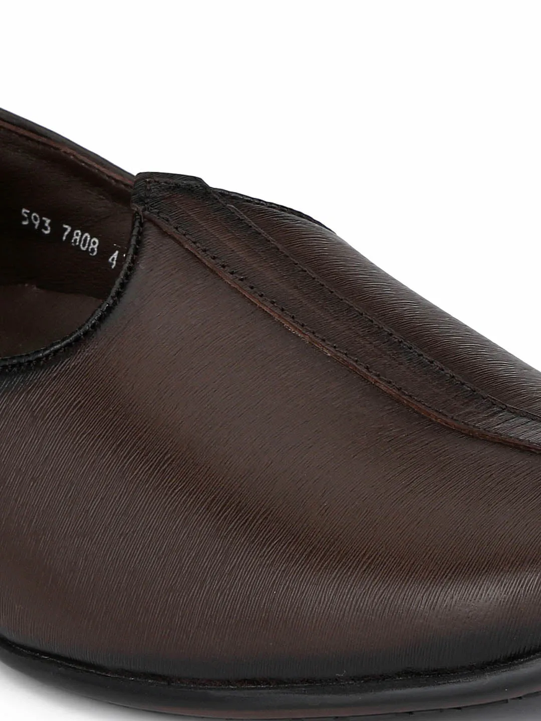 Hitz Men's Brown Leather Slip-On Ethnic Shoes