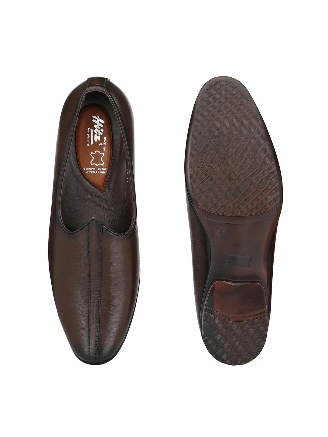 Hitz Men's Brown Leather Slip-On Ethnic Shoes