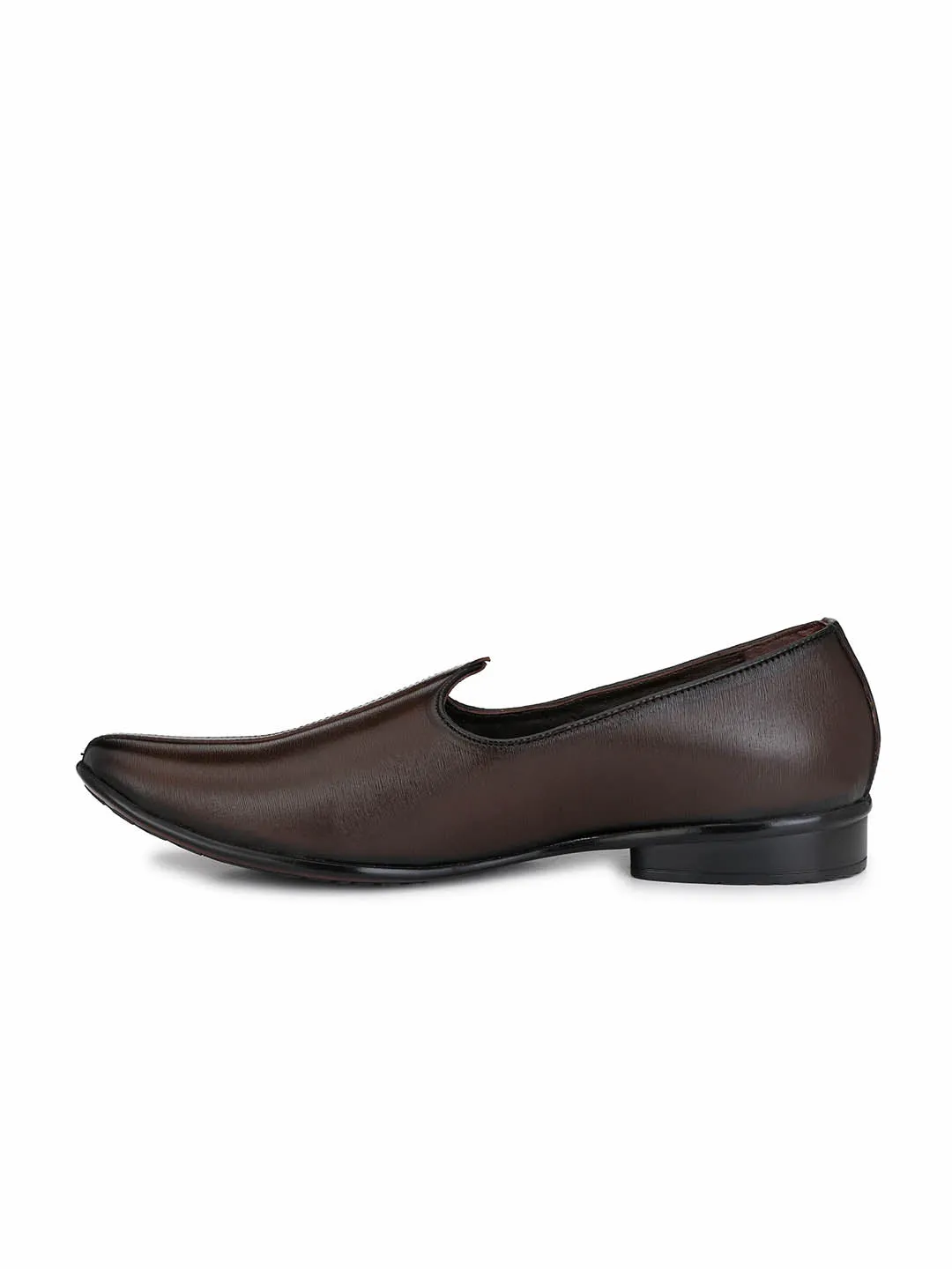 Hitz Men's Brown Leather Slip-On Ethnic Shoes