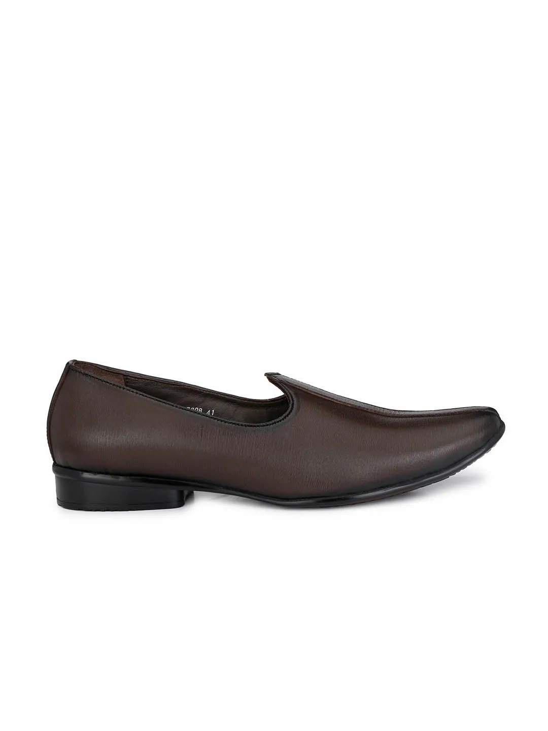 Hitz Men's Brown Leather Slip-On Ethnic Shoes