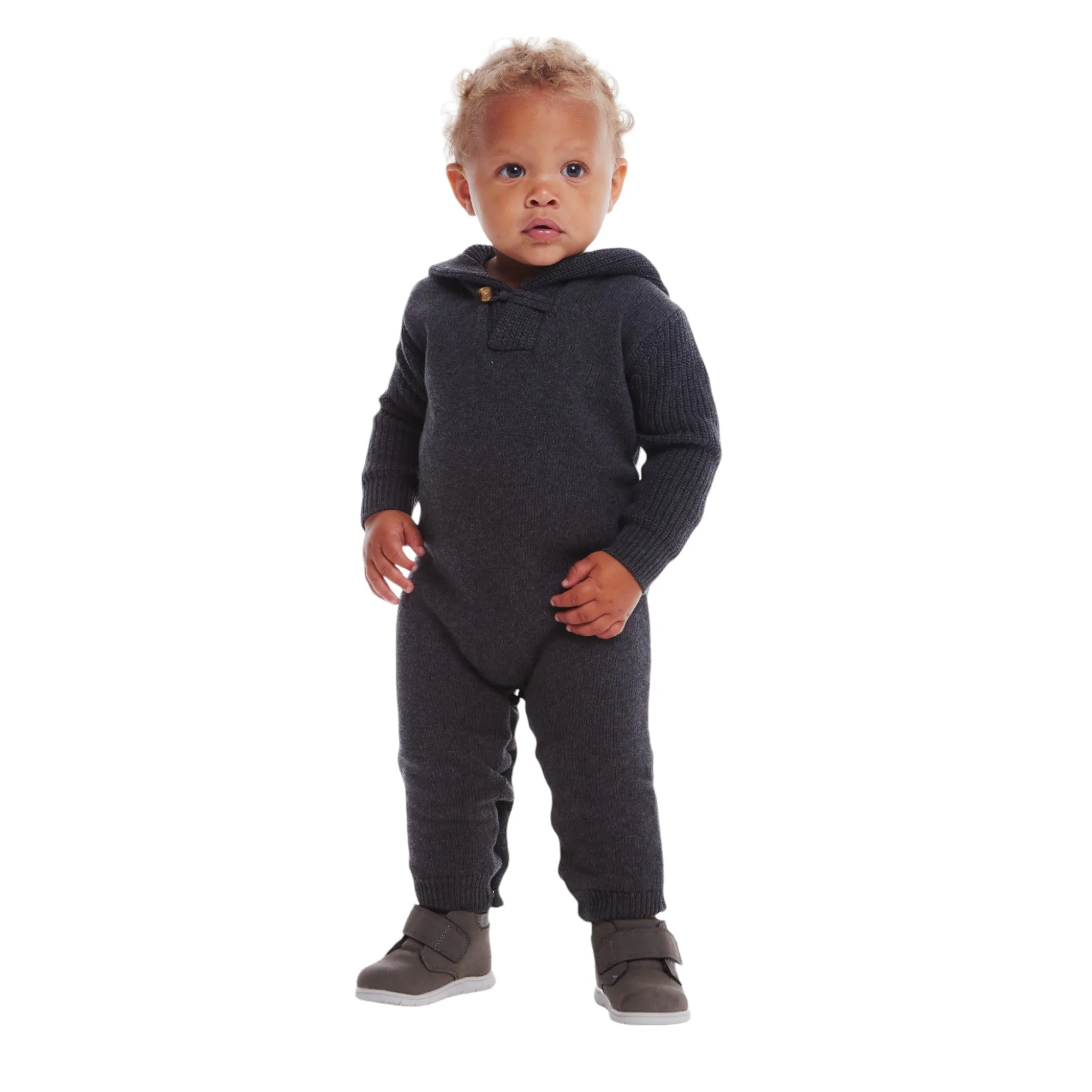 Infant Hooded Toggle Sweater Romper | Charcoal