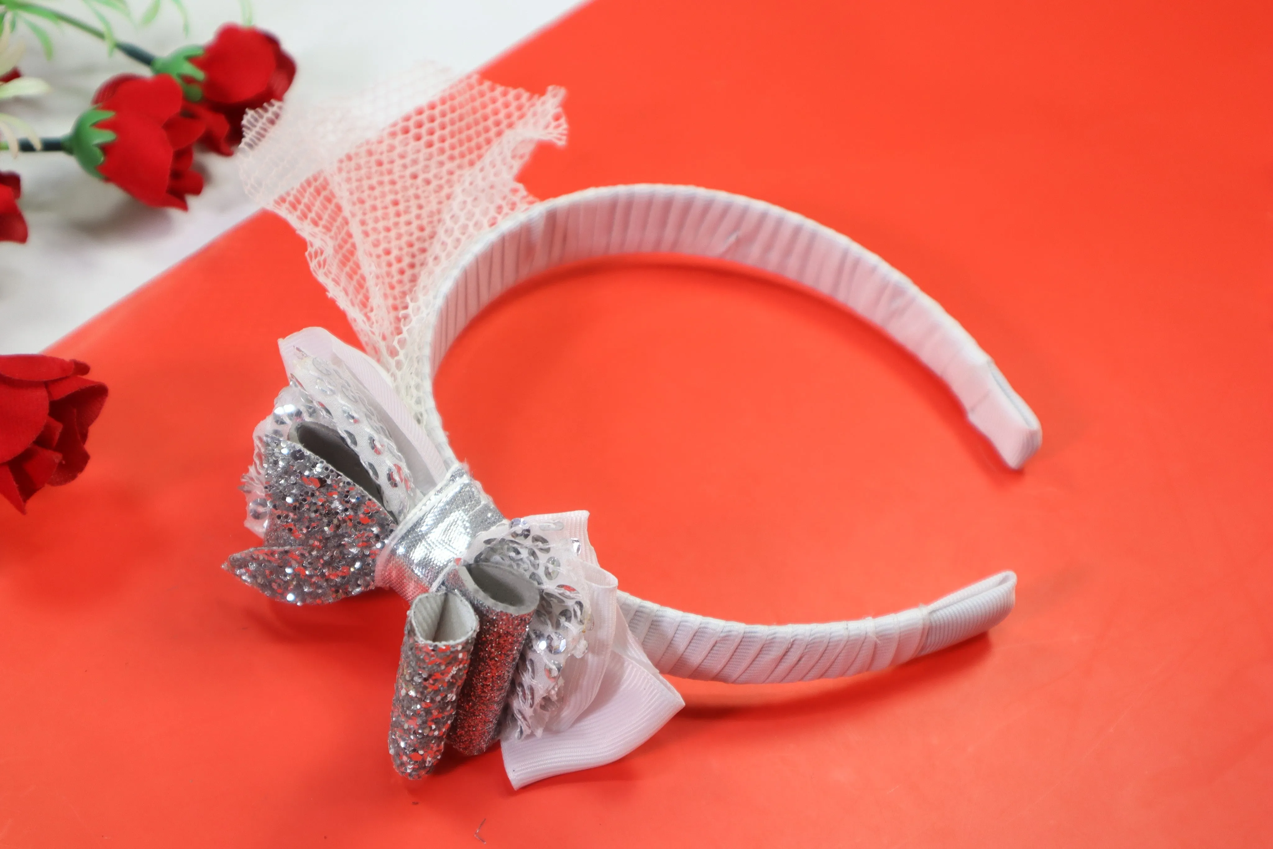 Kamule Christmas Theme Princess Glittery Netted Hairband - White and Silver