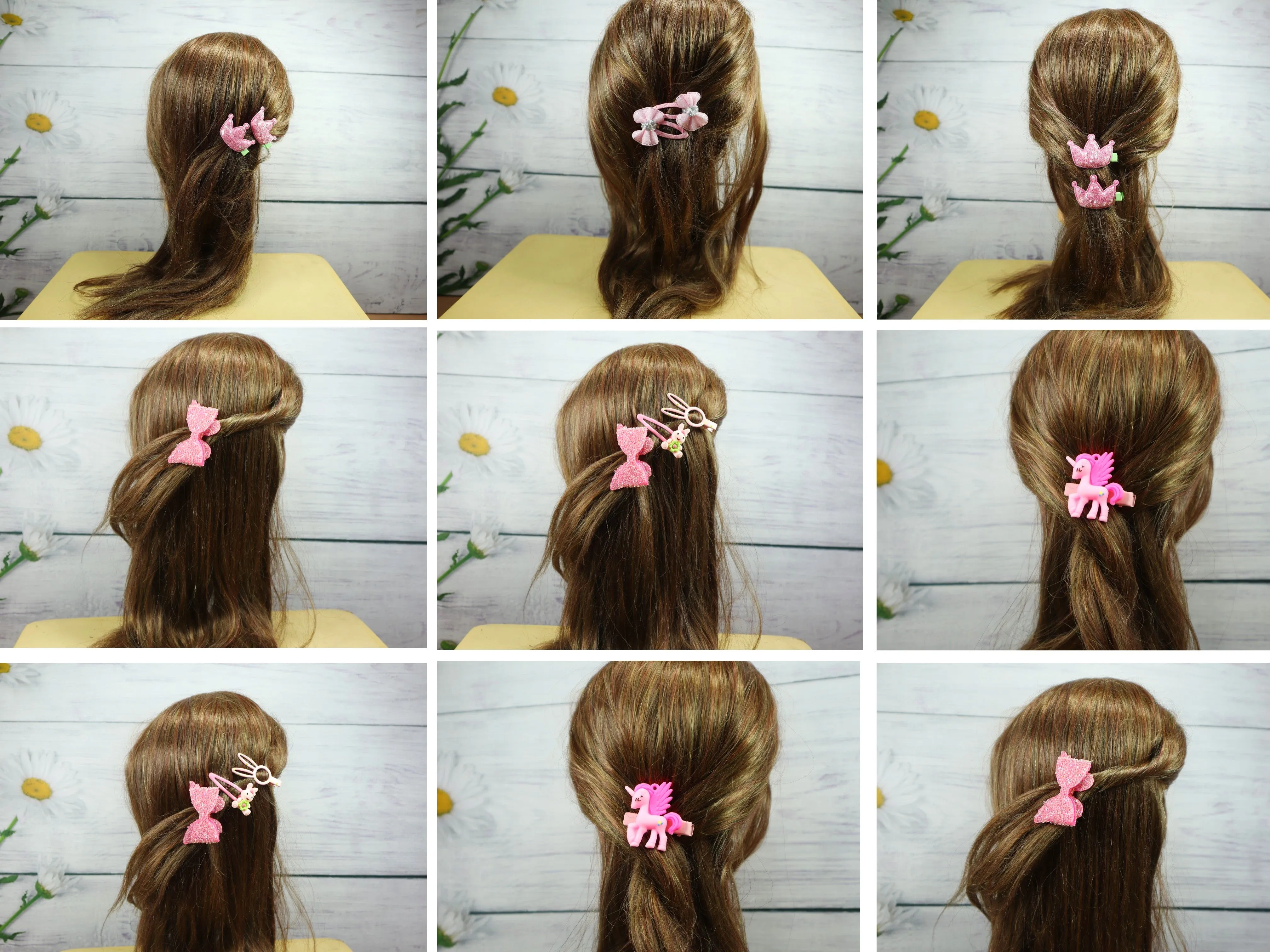 Kamule Party Theme Hair & Clip Set of 8 -Pink