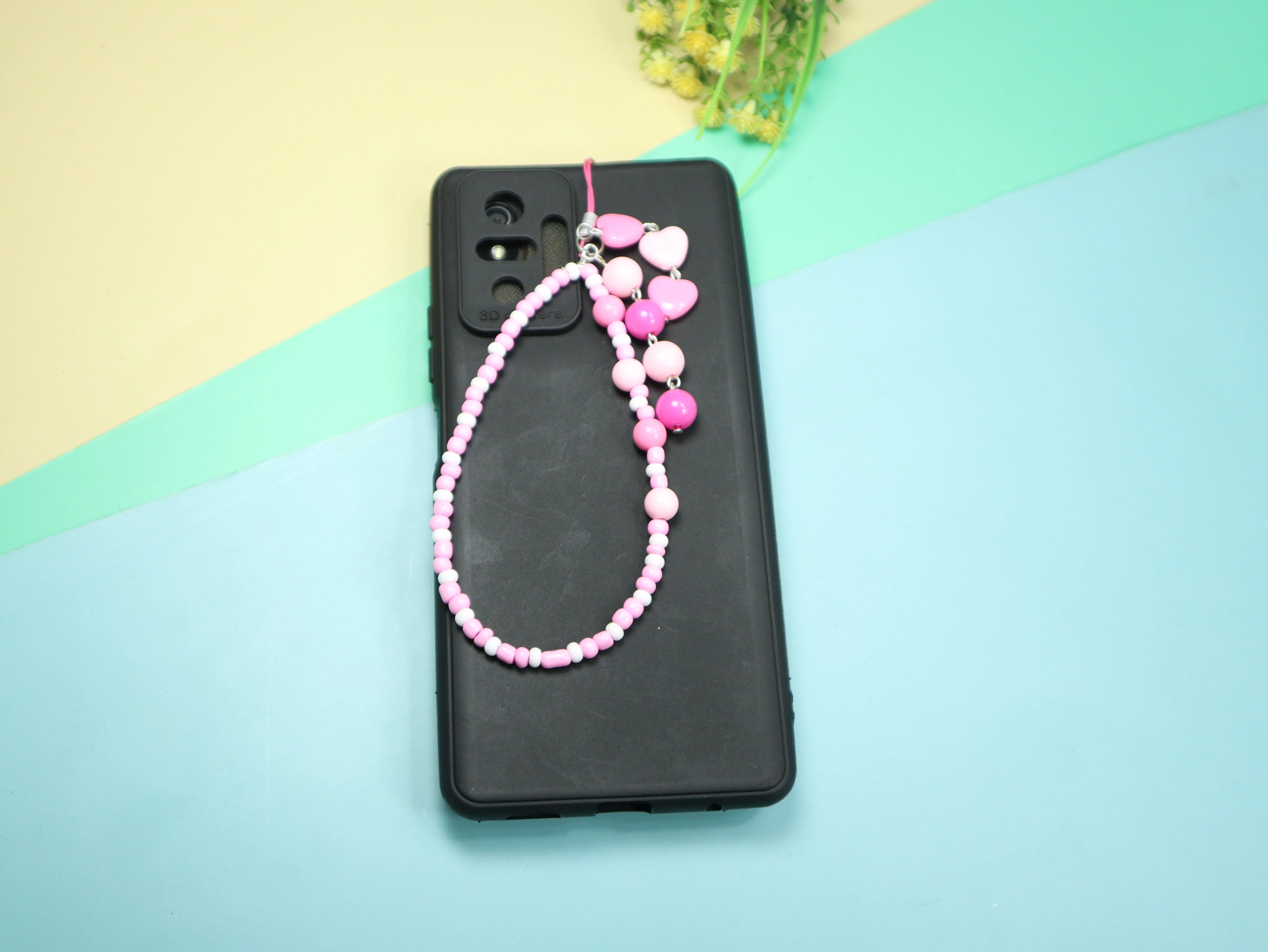 Kamule Pink & White Beaded Phone Charm