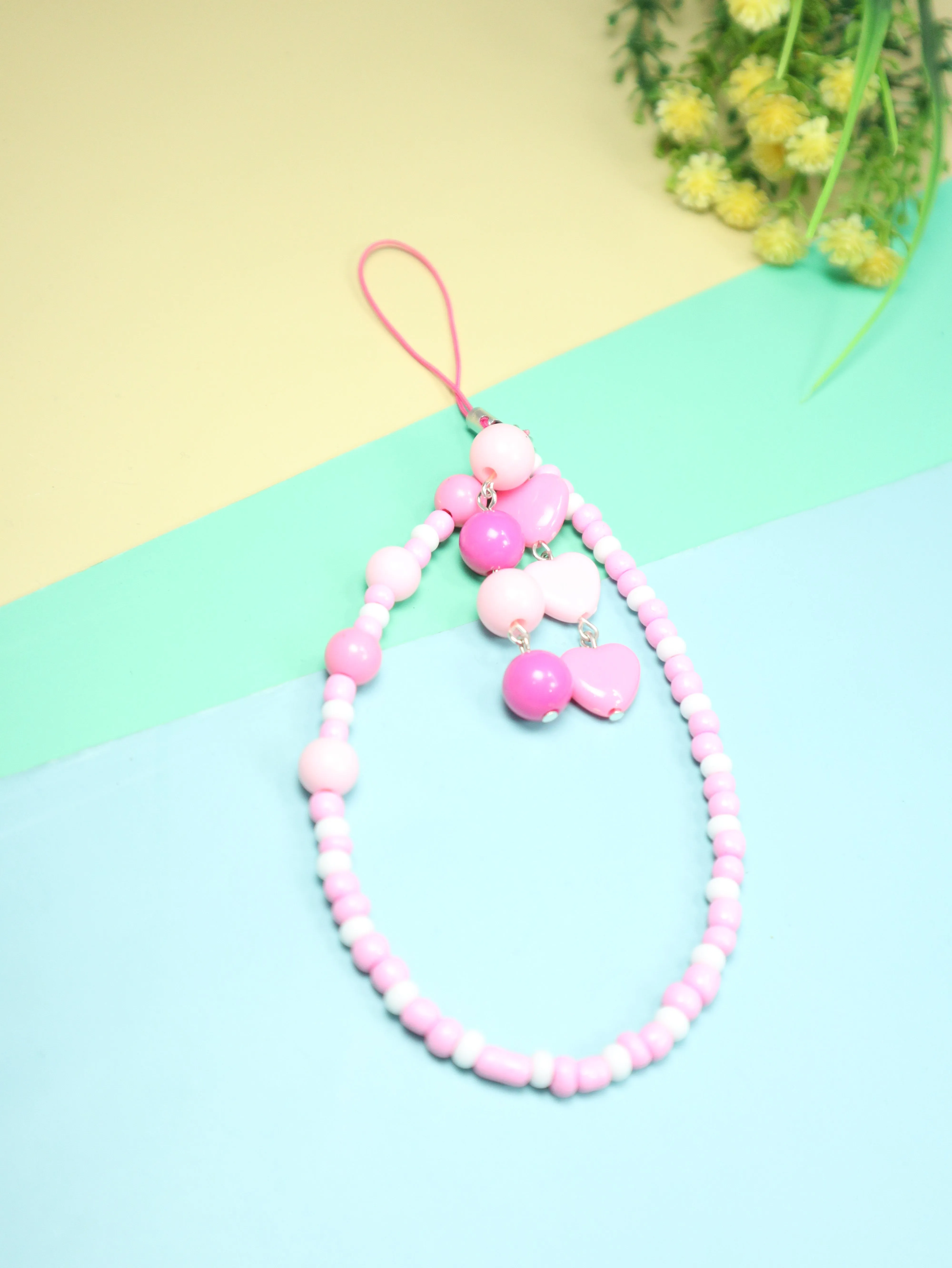 Kamule Pink & White Beaded Phone Charm