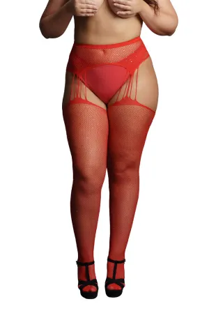 Le Désir Red Suspender Rhinestone Pantyhose XL