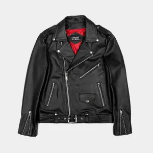 Men's Classic Fit Commando Lightweight Leather Jacket - Black/Nickel