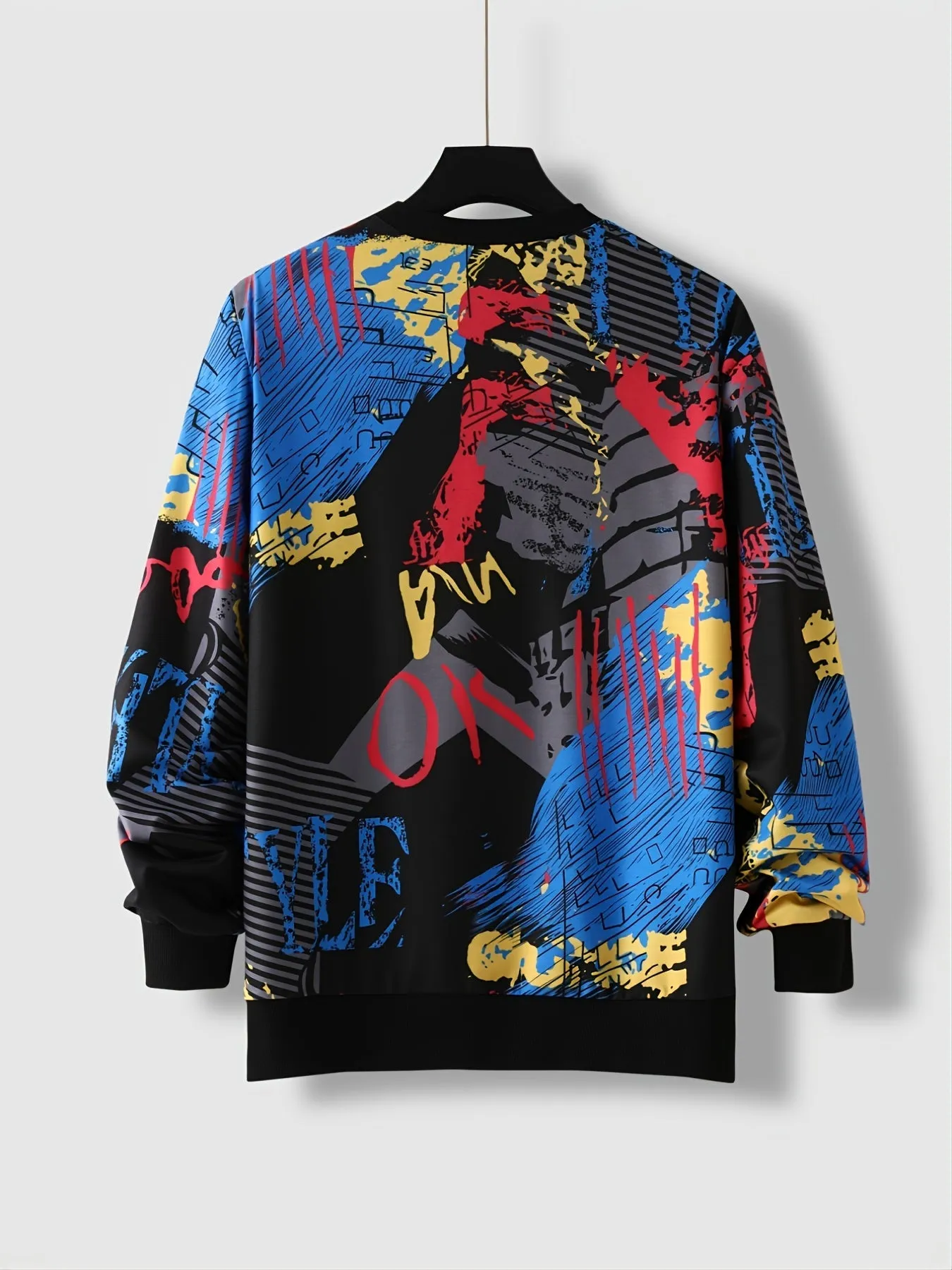 Men's Graffiti Print Versatile Casual Crew Neck Pullover Long Sleeve Sweatshirt