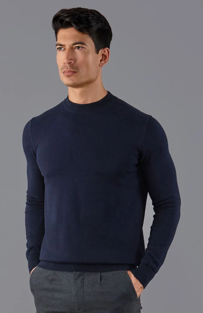 Mens Lightweight Cotton Narrow Mock Turtleneck Jumper